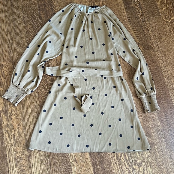RW&Co Beige Midi Dress with Black Polka Dots with Full Sleeves in Size Small - Picture 1 of 7